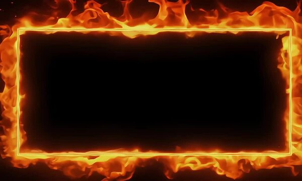 Fiery frame burning fire border flame effect black background hot and intense
