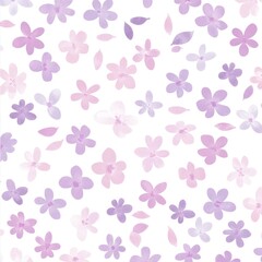 Delicate Purple And Pink Flowers Scattered On White
