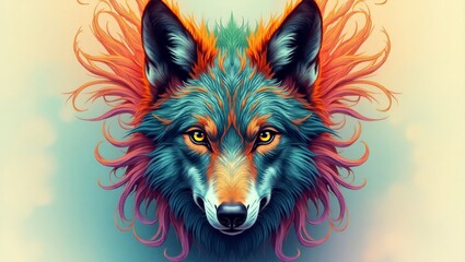 Intricate abstract wolf head illustration