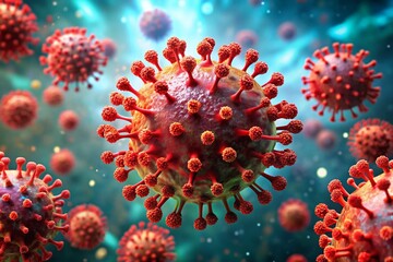 Fototapeta premium Microscopic Red Virus Particle in Flight, Bright Cinematic Lighting, Candid Shot