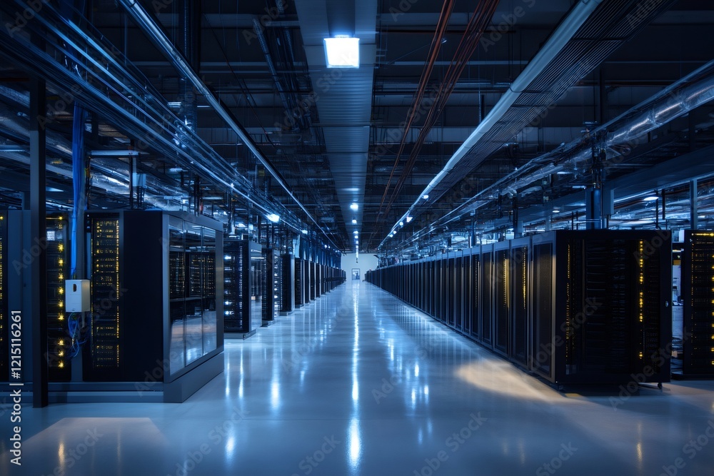 Poster server room maintaining high tech equipment in data center