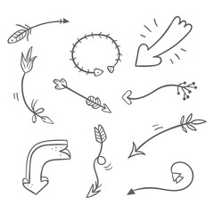 Hand-Drawn Boho Arrow Set – Doodle Style Sketch Arrows with Nature Elements