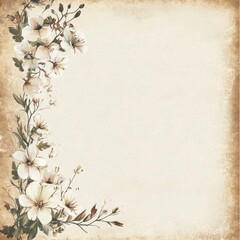 Delicate White Flowers on Aged Paper Background