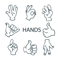Hand Gestures Set – Line Art Collection of Various Hand Signs and Symbols