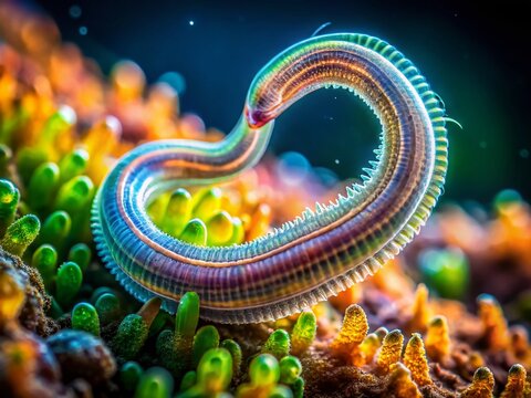 Microscopic White Sea Nematode: Tilt-Shift Soil Worm Photography
