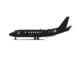 Black plane silhouette isolated on white background. A plane silhouette vector icon logo illustration on white background. 