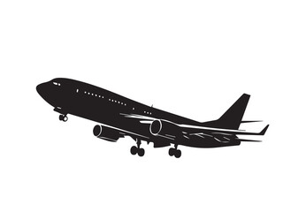 Black plane silhouette isolated on white background. A plane silhouette vector icon logo illustration on white background. 