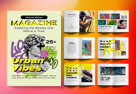 Vibrant Magazine Layout Template Featuring Street Art And Graffiti Culture