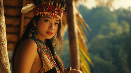 Obraz premium Woman in ethnographic clothing.