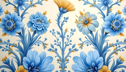 Fototapeta premium yellow and dark blue flowers pattern for textile print and other decorations background 