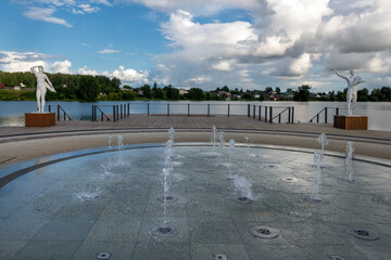 Nevyansk, Sverdlovsk region. Light and music fountain on the embankment  Kaleidoscope of Times