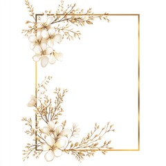 Golden Frame Encircling Delicate White Flowers and Branches