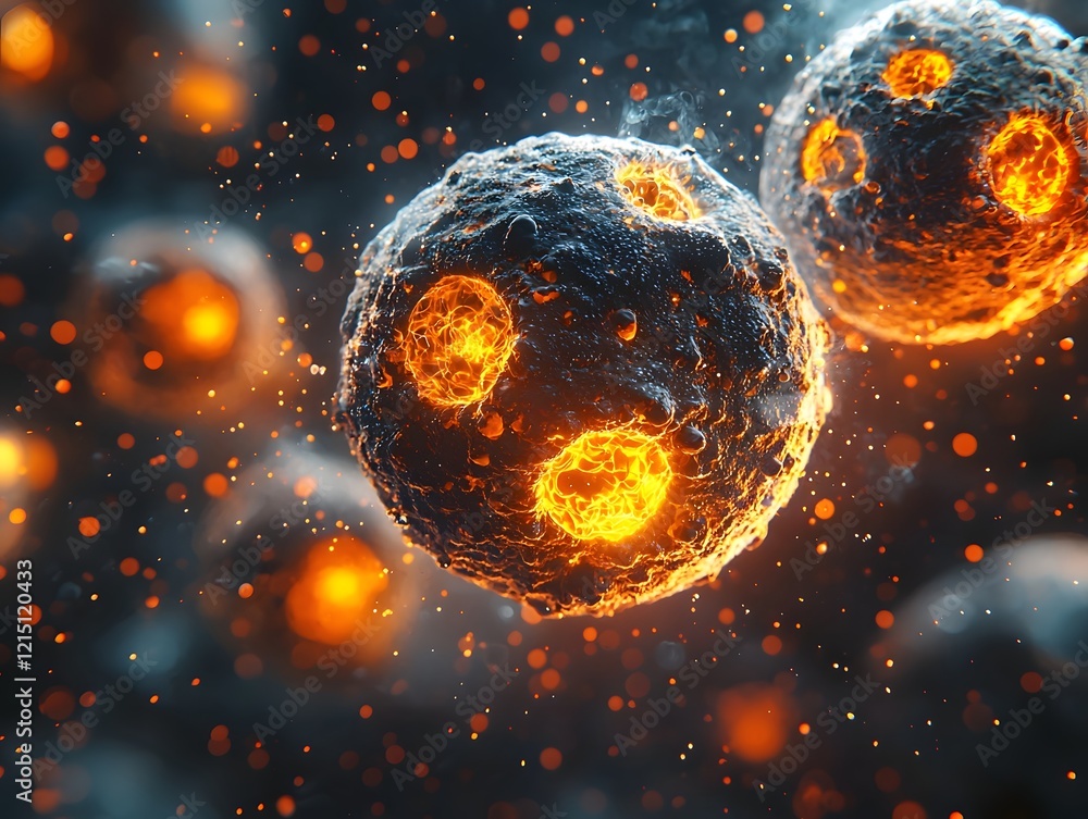 Poster synthetic cell with glowing organelles rearranging dynamically as scientists program its functions
