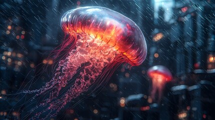 Glowing Synthetic Jellyfish Drifting Through Underwater Research Station to Monitor Ocean Conditions