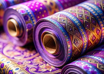 Miniature Purple Ethnic Wrapping Paper Roll, Tilt-Shift Photography