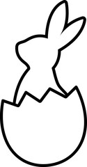 Easter Rabbit sitting in eggshell linear.
Bunny Emerging from Easter Egg outline.
Bunny sitting in cracked eggshell black line.
Simple Spring Easter Element isolated.
Transparent background.