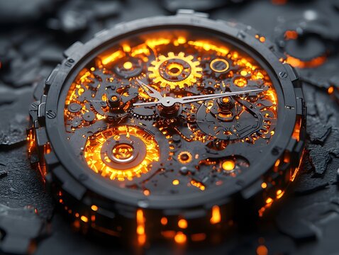 Conceptual Depiction of Synthetic Biology as a Glowing Mechanical Clock Symbolizing Engineered Life - Powered by Adobe