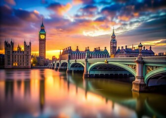 Naklejka premium Miniature Westminster Bridge Dawn Twilight - London Cityscape Tilt-Shift Photo