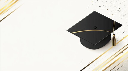 Graduation cap, gold confetti, white background, celebration, invitation