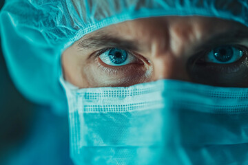 Generative AI image of surgeons performing a medical operation in a high-tech surgical room with advanced medical equipment