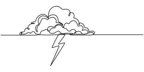 Continuous Line Drawing of Anxiety Icon. Hand Drawn Symbol Vector Illustration, Continuous one line editable drawing of thundercloud and lightning. Concept of sadness in inclement weather , depression