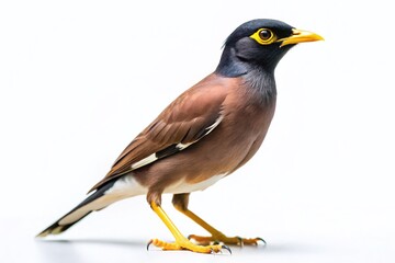 Fototapeta premium Minimalist Common Myna Bird on White Background - Isolated Stock Photo