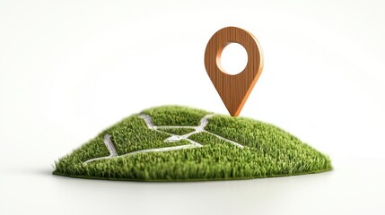 Wooden Location Marker on a Grassy Hill: A Miniature Landscape Representing Travel and Adventure