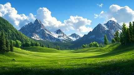 Stunning Scenic Landscape with Mountains and Lush Green Valley