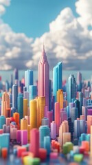 Obraz premium CG 3D rendering of a vibrant data cityscape with diverse buildings representing marketing research and demographics