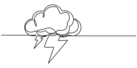 Continuous Line Drawing of Anxiety Icon. Hand Drawn Symbol Vector Illustration, Continuous one line editable drawing of thundercloud and lightning. Concept of sadness in inclement weather , depression