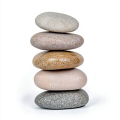 Balanced Stack of Smooth Stones on White Background