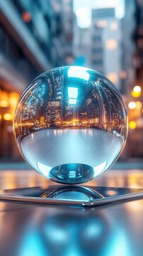 Craft a striking 3D render of a gleaming, futuristic eye-level globe, symbolizing marketing research