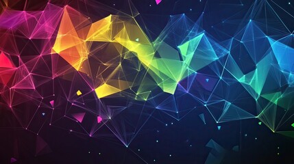 Rainbow plexus network flowing, dark background, digital art, tech