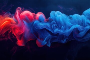 Obraz premium Abstract art painting featuring dynamic interplay of blue, red colours. Vibrant hues blend in flowing patterns against dark background. Liquid motion, vibrant colours create striking visual effect.