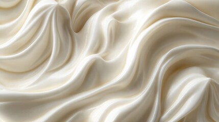 Obraz premium Close-up view of creamy white vanilla yogurt. Smooth texture and flowing swirls. Natural dairy product. Ideal for food product photo shoot or health food content.