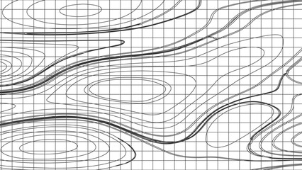 Topographic map contours in hilly or mountainous terrain, similar cartography illustration. Topography and geography map grid abstract backdrop.