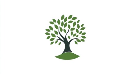 Obraz premium Lush green tree on a hill, nature illustration, environmental concept, website background