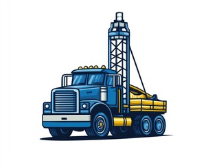 Fototapeta premium Innovative Drilling Truck Emblem: Blue Bore Rig for Modern Construction and Development
