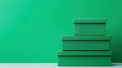 Minimalist green storage boxes on a clean desk, productivity and organization theme