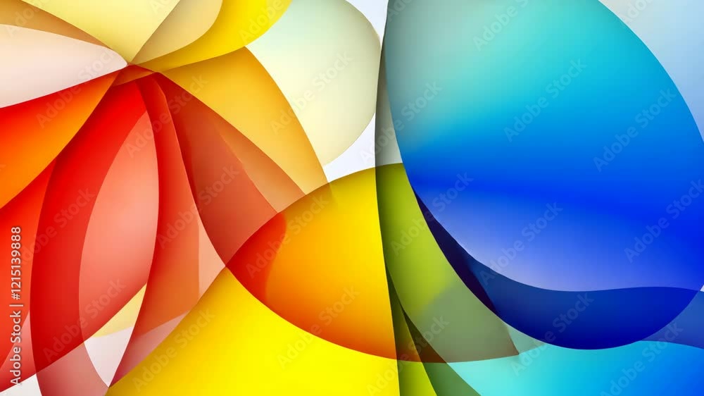 Poster dynamic and energetic abstract composition featuring overlapping colorful shapes vibrant shades of y