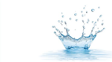 Dynamic Water Splash Crystal Clear Droplets on White Background