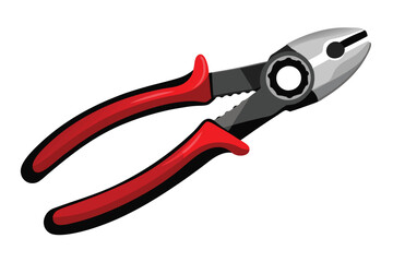 Obraz premium A pair of silver metal pliers with red and black rubber grips isolated on white studio background.