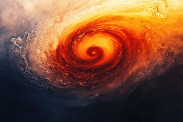 Fototapeta premium Abstract swirling vortex of fiery orange and dark hues, resembling a cosmic nebula or fiery maelstrom.