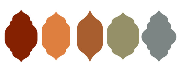 Set of oriental style Islamic windows. Arabic door shape.