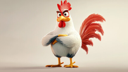 Angry Rooster Cartoon Character  Farm Animal  3D Render   Funny Bird Illustration