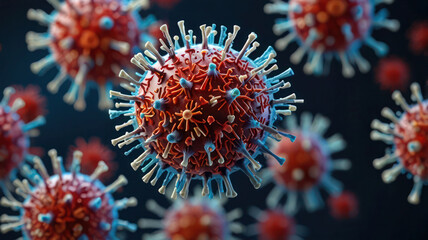 Close-up of coronavirus bacteria plastic model, micro virus and covid-19 cell bacteria. Worldwide pandemic and corona outbreak concept