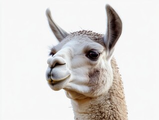 Obraz premium Adult Lama Standing Isolated on White Background in the Andes Mountains of America