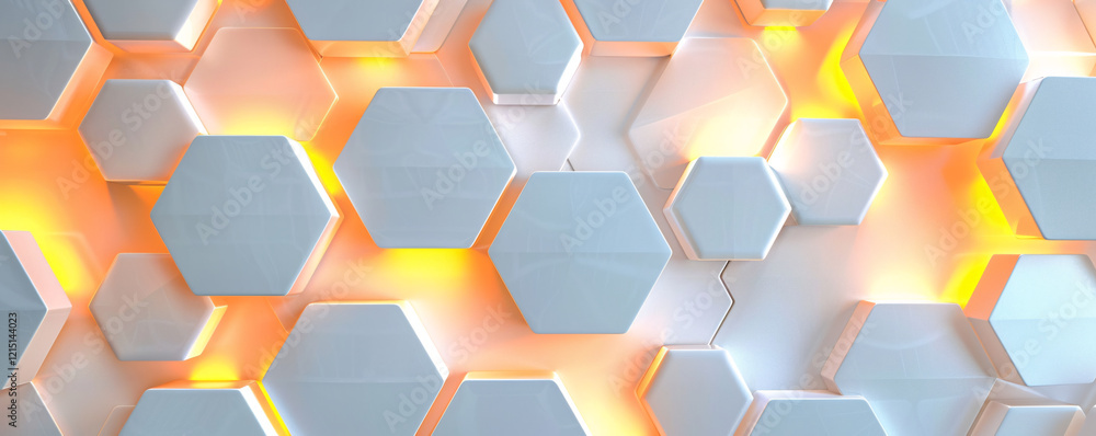 Poster Abstract hexagonal geometric background with orange glow