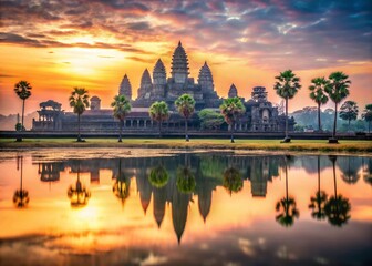 Fototapeta premium Minimalist Panorama of Angkor Wat Temple at Sunrise