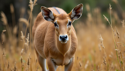 Fototapeta premium Close-up portrait of a graceful animal in the grass, symbolizing the beauty of wildlife for World Wildlife Day awareness.